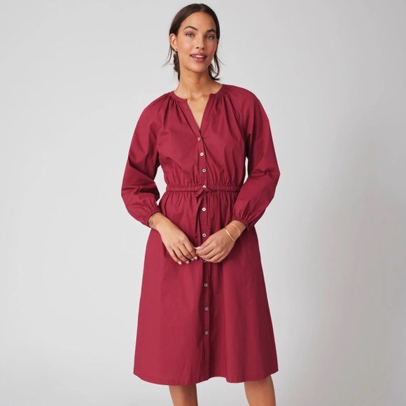 Untuckit • Farrah Long Sleeve Cotton Shirtdress in Currant Red - Picture 1 of 7